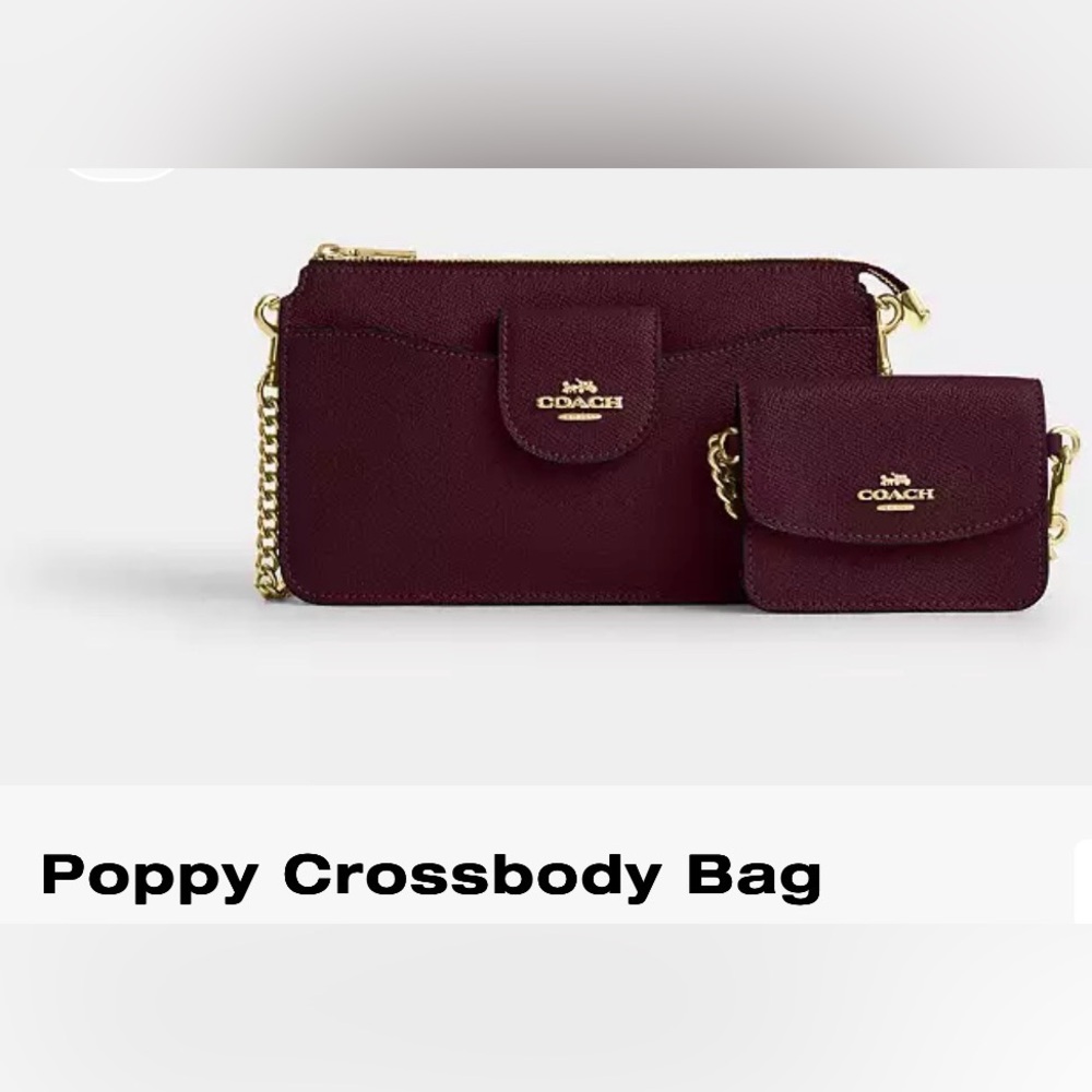 Coach 🆕 Poppy Crossbody Bag with card case dark wine Gold hardware - Picture 2 of 12
